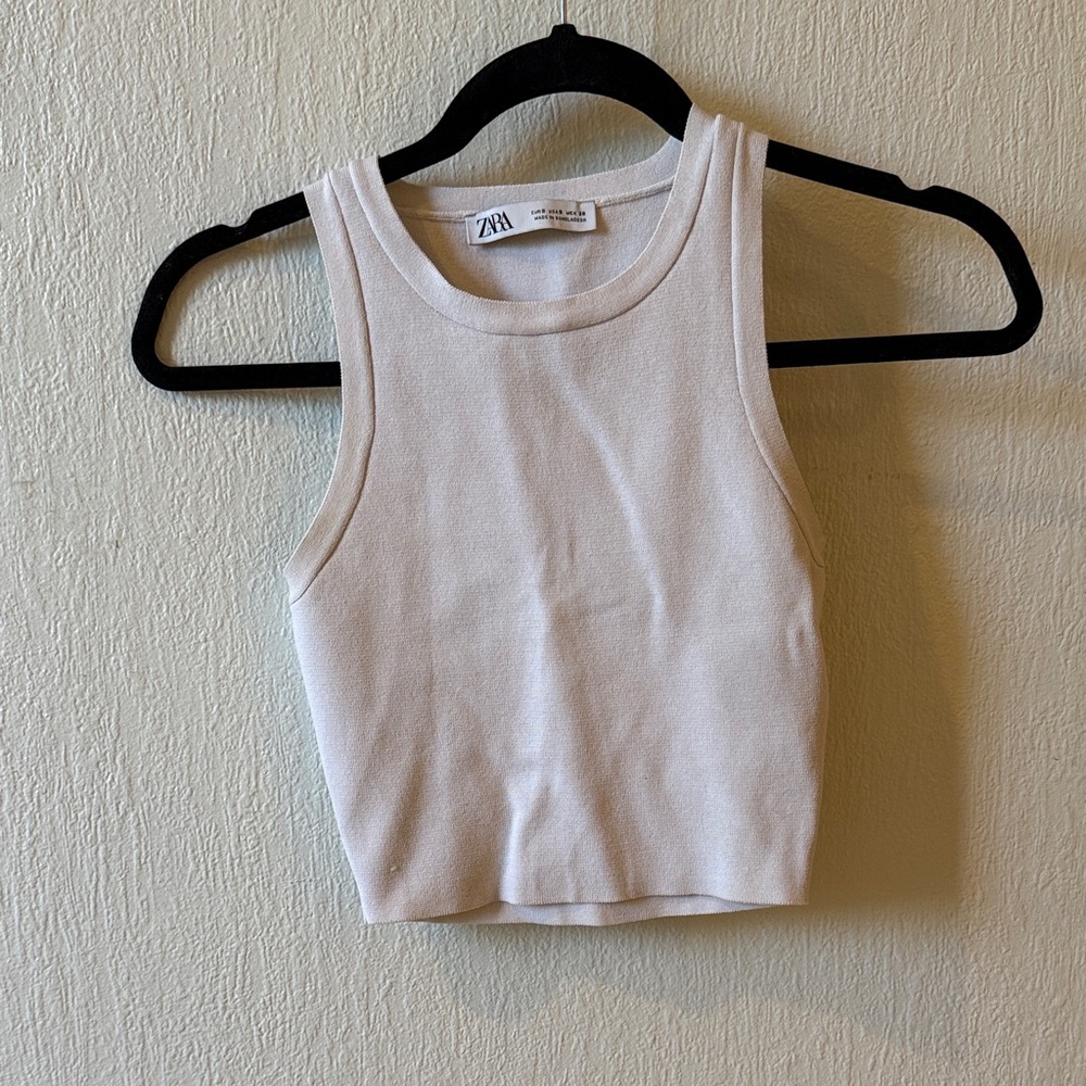 Zara Women's Ivory Ribbed Crop Tank